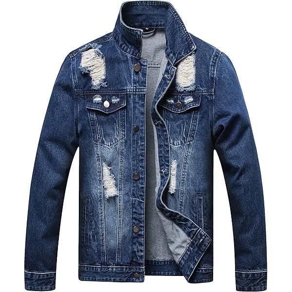 DSDZ Mens Classic Ripped Motorcycle Denim Jacket With Hole